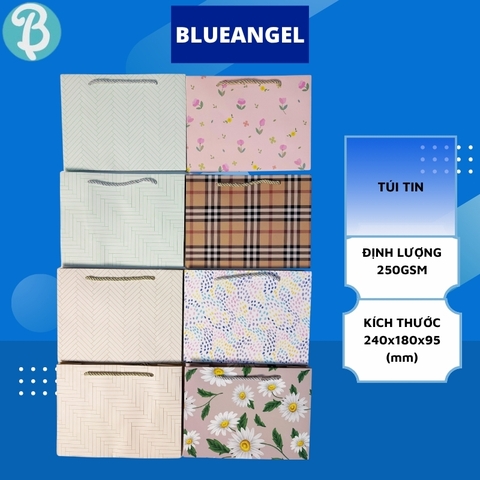 Túi Giấy Cao Cấp Đựng Quà Blueangel, Túi Quà Tặng Có Quai Dây Vải KT 24*18*9.5cm