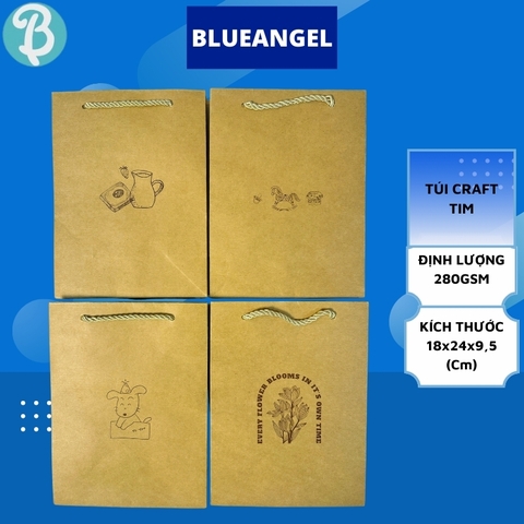Túi giấy Kraft TIM đựng quà tặng cao cấp sang trọng nhiều mẫu (giấy 280gsm, 18x24x9.5cm) - Blueangel