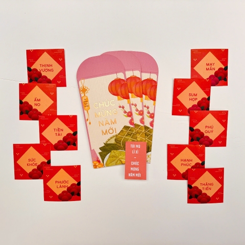 Bao lì xì tết, Lì xì tết phong bao mừng tuổi 2025 mẫu mới, set lì xì dài phiên bản kèm túi mù