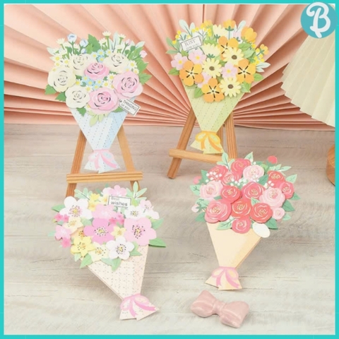 Thiệp chúc mừng bó hoa 3D tặng ngày nhà giáo gửi lời chúc tri ân thầy cô, Thiệp gấp cao cấp sáng tạo