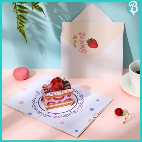 Thiệp quà tặng bánh sinh nhật 3D, thiệp chúc mừng sinh nhật tặng kèm phong thư