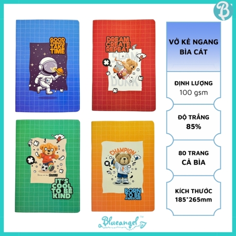 Vở kẻ ngang 80 trang Blueangel bìa cát ánh kim 4 mẫu NB4 giấy chống loá định lượng 100gsm phù hợp HS