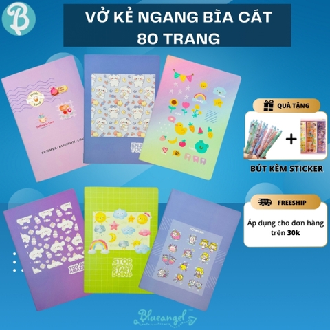 Vở kẻ ngang 80 trang Blueangel bìa cát ánh kim ghim gáy, giấy chống loá định lượng 100gsm phù hợp HS