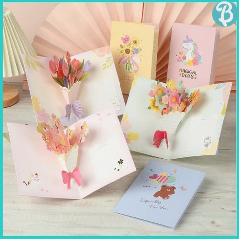 Thiệp chúc mừng hoa 3D sáng tạo, thiệp quà tặng bó hoa dành cho Ngày nhà giáo, Ngày của mẹ