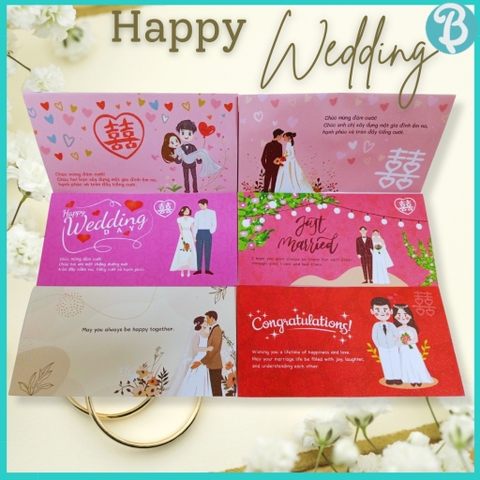 Phong bì mừng cưới truyền thống ấn tượng dành cho bạn bè, người thân có keo dán sẵn (1 tập 6 cái)- Blueangel