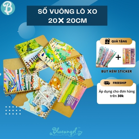 Sổ vuông lò xo 160 trang Blueangel ruột: trơn, kẻ ngang, chấm dot, tượng hình chống loá VUI-LV