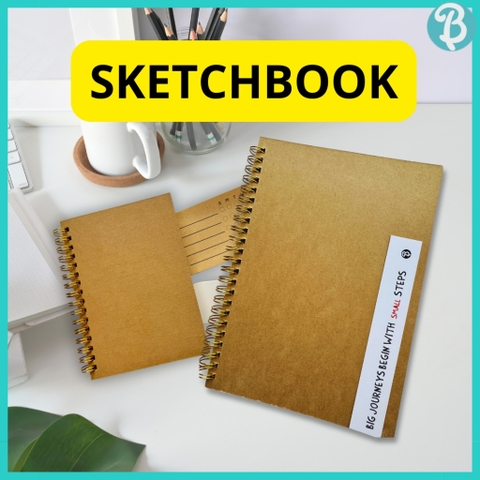 Sổ tay vẽ chì - Sketchbook - Sổ phác thảo gáy lò xo A6 A5 70gsm 100 trang bìa Kraft dày