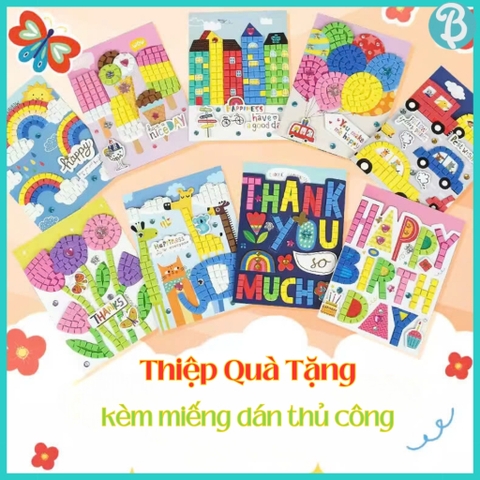 Thiệp quà tặng handmade 3D, Thiệp chúc mừng mẫu giáo chất liệu gói Eva miếng dán xếp hình cute