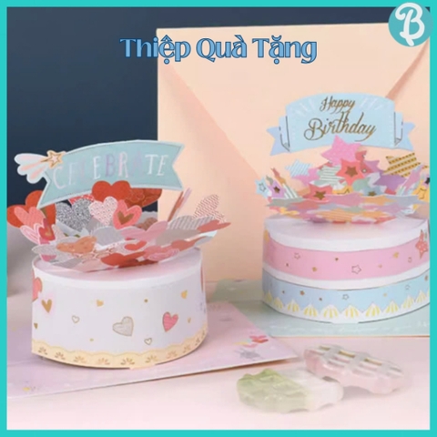 Thiệp bánh sinh nhật hoạt hình 3D thiệp chúc mừng, thiệp quà tặng cao cấp gấp gọn