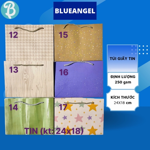 Túi Giấy Cao Cấp Đựng Quà Blueangel, Túi Quà Tặng Có Quai Dây Vải KT 24*18*9.5cm