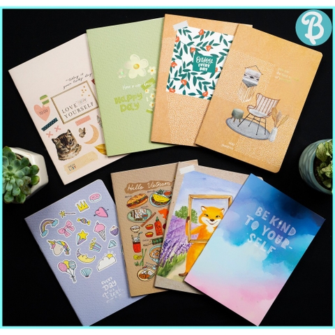 Sổ tay ghim A5 8 mẫu bìa cute TEE-VM (ruột: kẻ ngang, kẻ caro, chấm dot, todo list, w-planner) - Blueangel