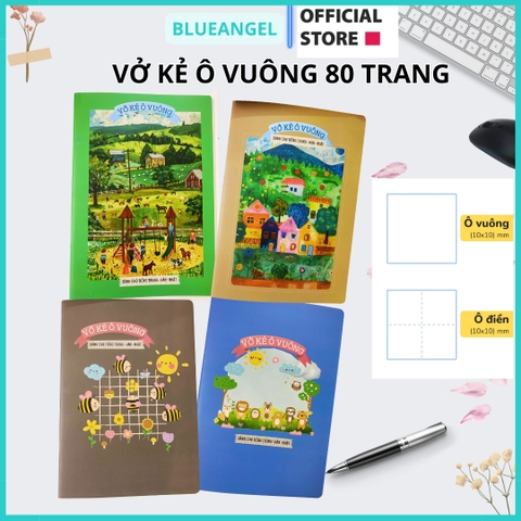 Vở Caro luyện viết chữ Trung/Nhật/Hàn Blueangel 80 trang 100GSM ô 10x10 mm ghim gáy bìa cát