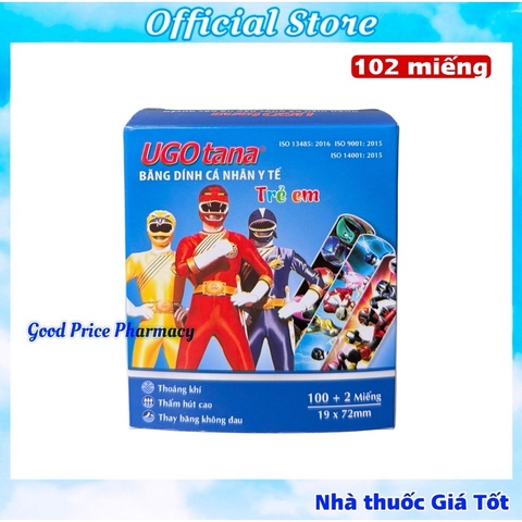 Băng Cá Nhân UGOTANA Hoạt Hình Ngộ Nghĩnh Cho Bé, Hộp 102 Miếng