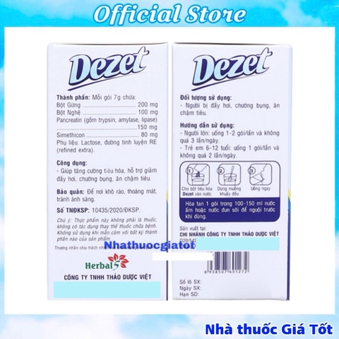 Bột Tiêu Hoá Dezet Hỗ Trợ Giảm Đầy Bụng Khó Tiêu Hộp 10 Gói