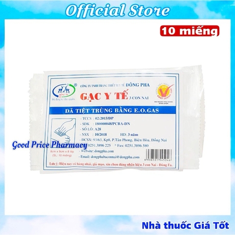 Gạc Y Tế Tiệt Trùng Đông Pha ( Ba Con Nai) Túi 10 Miếng