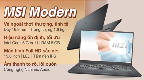 Laptop MSI Modern 15 A11MU i5 1155G7/8GB/512GB/Túi/Chuột/Win10 (680VN)