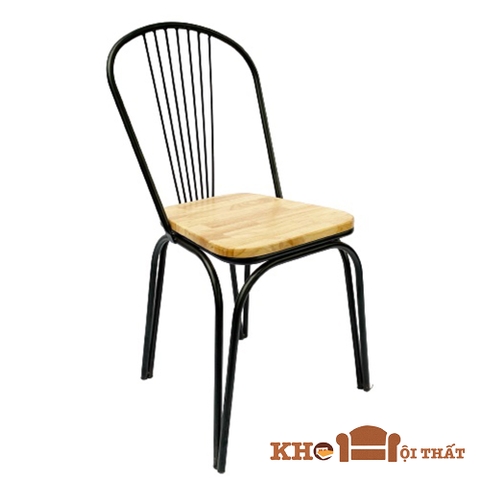 Ghế cafe khung sắt có mặt ngồi gỗ GCF-24