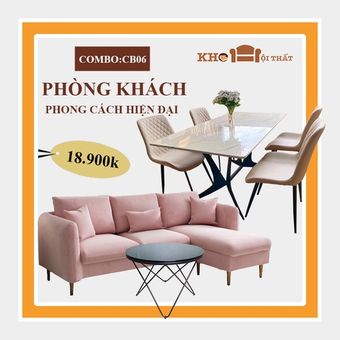 Thiết kế combo phòng khách CB-06 với các mảng màu tươi sáng, tạo nên nét phá cách và trẻ trung, phù hợp với các gia đình trẻ, yêu thích sự trẻ trung và đầy sự thông thái cho gian phòng thân thiện với thiên nhiên.