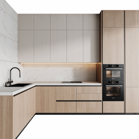 Tủ Bếp Gỗ Vân Đá Trắng Hiện Đại TB-49
