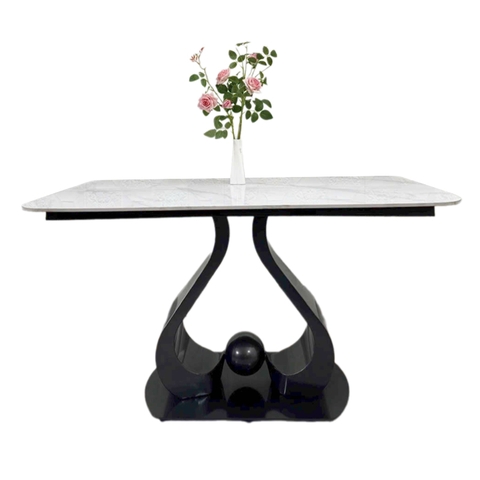 Bàn ăn chân hình trái tim thép cacbon, mặt đá ceramic BA26