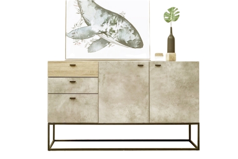 Tủ console 3 hộc kéo và 2 cánh mở màu bê tông BCL-26