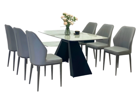 Bộ bàn ăn chân V và 6 ghế Levi BBA-103