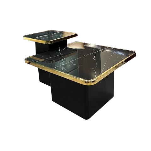 Bộ bàn trà đôi vuông chân sắt kết hợp viền inox sang trọng BTS-35