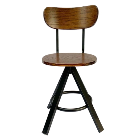 Ghế cafe gỗ chân sắt chụm có lưng tựa GCF-26