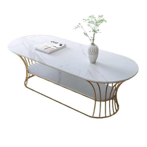 Bàn sofa hình oval 2 tầng mặt đá ceramic BTS-71
