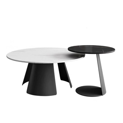 Cặp bàn trà tròn phòng khách chân sắt mặt đá D70-50cm BTS-45