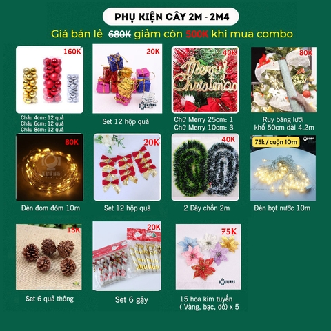 Combo full phụ kiện cây thông 2m-2m4 mới