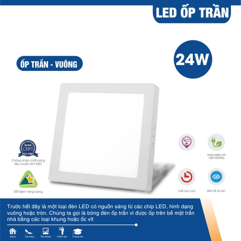 Đèn led ốp trần đèn ốp trần nổi vuông tròn 12w 18w 24w ánh sáng trắng