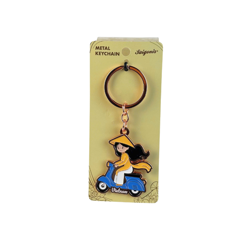 Moc khoa kim loai hinh Co gai ao dai Vespa