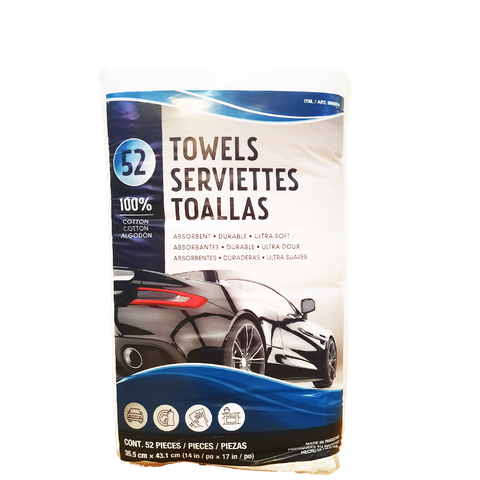 Unitex 100% Cotton Towel, White, 14 in x 17 in, 52-count