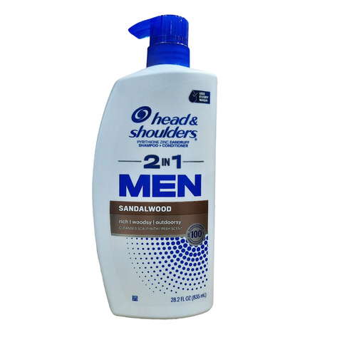 Head & Shoulders Mens 2 in 1 Dandruff Shampoo & Conditioner Sandalwood, 28.2 oz