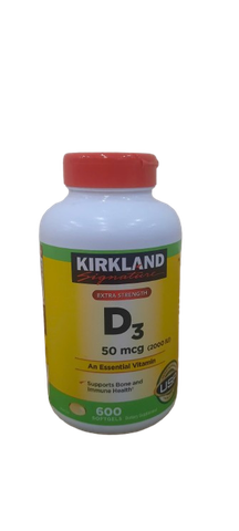 Viên uống bổ sung vitamin Kirkland Signature Extra Strength D3 50 mcg., 600 Softgels