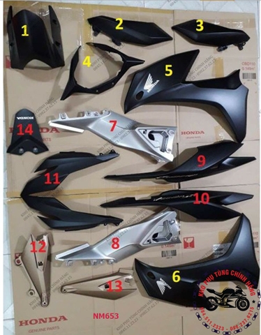 14 chi tiết nhựa màu theo xe Winner X-2019. Có đủ các màu theo xe