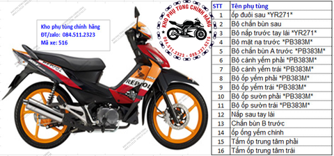 Bộ nhựa dàn áo RSX 100cc Repsol- 2008-Màu: Đen vàng đỏ