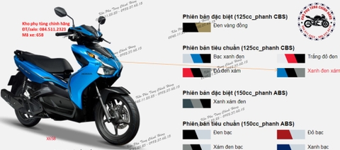 Bộ nhựa dàn áo Air Blade 125cc - 2020 Bản tiêu chuẩn. Có 4 màu: Xanh- Bạc- Trắng-Đỏ.