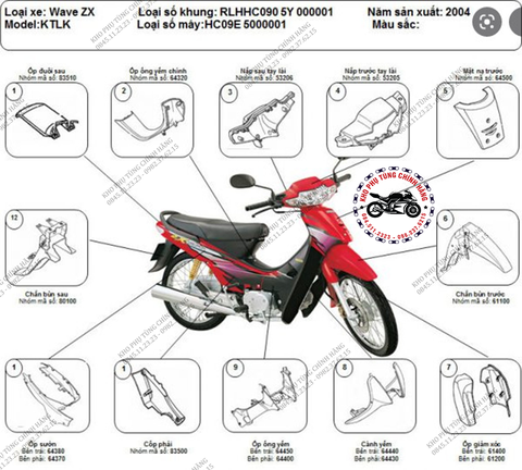 Bộ dàn áo wave ZX-2004 . Có 3 màu