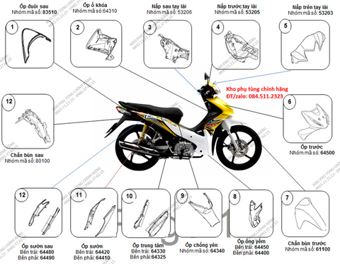 Bộ nhựa dàn áo wave RS110 cc- 2010 (Có 4 màu: Đỏ, vàng, xanh đậm, xanh nhạt
