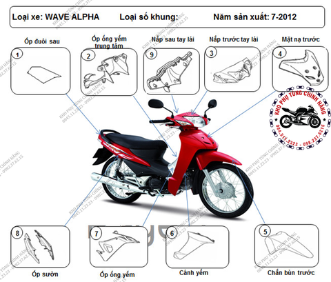 Bộ nhựa dàn áo wave Alpha-2012 (Có 5 màu: Xanh- Đen-Đỏ-Trắng-Vàng đồng)