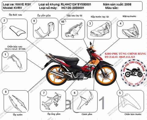 Bộ nhựa dàn áo RSX 100cc Repsol- 2008-Màu: Đen vàng đỏ