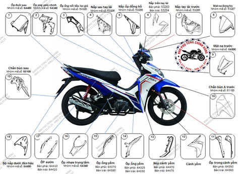 Bộ nhựa dàn áo RSX 110cc- 2013-(Có 6 màu: Xám vàng-Đen xám-Đen đỏ-Trắng xanh-Trắng đỏ-Đỏ đen)
