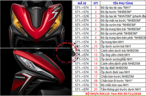 Bộ nhựa dàn áo RSX 110cc- 2019 tem 3D (Có 4 màu: Xanh dương- Đỏ-Trắng- Xanh cốm)