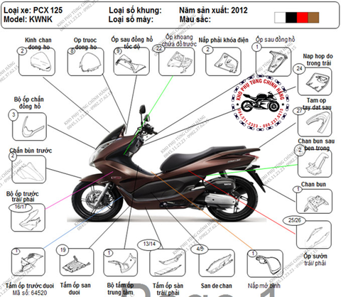 Bộ nhựa dàn áo PCX-2012 (Có 4 màu: Trắng-Đen-Đỏ-nâu)