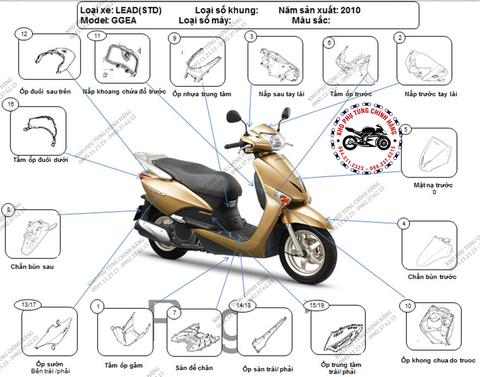 Bộ nhựa dàn áo Lead 110cc- (2009-2010). Có 11 màu