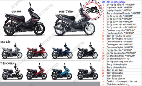 Bộ nhựa dàn áo Air Blade - 2019 Bản tiêu chuẩn. Có 4 màu