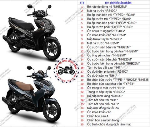Bộ nhựa dàn áo Air Blade Bản đặc biệt -2021. Có 2 mẫu: 150cc và 125cc