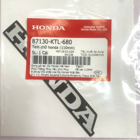 Tem chữ honda (110mm) WAVE CÁ